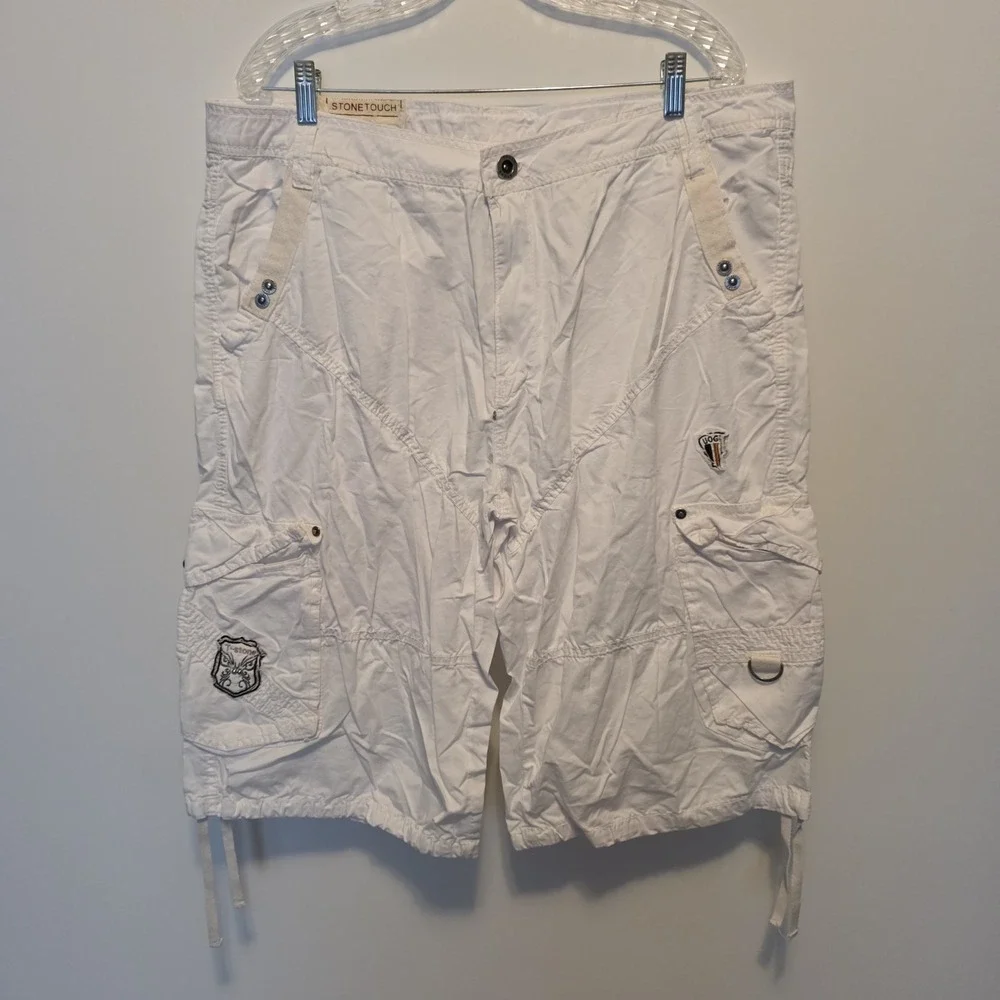 Vintage Stone Touch Cargo Shorts Skater Baggy Combat White Grunge Long 40 NWT